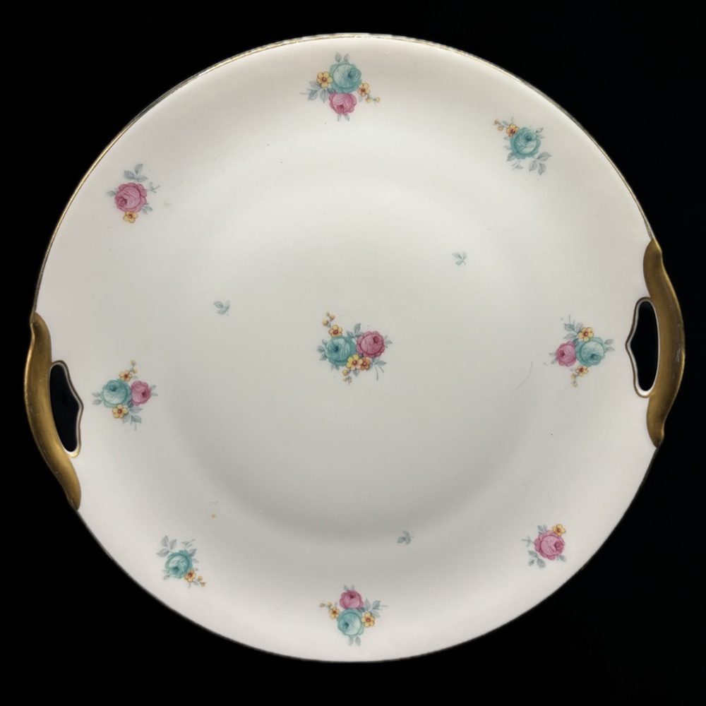 KPM Vintage Floral Gold Trim Handled Porcelain Serving Plate Platter Serveware